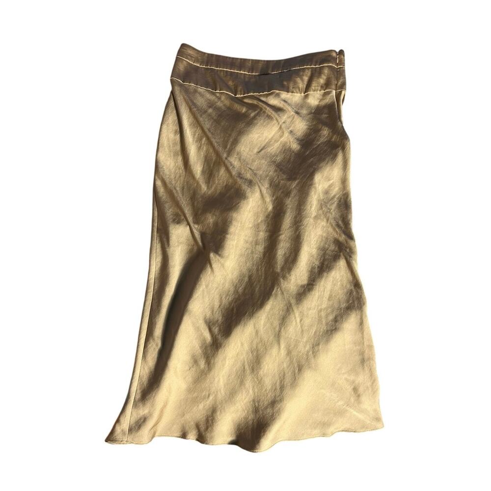 Free People Gold Silky Satin Size 12 Y2K Holiday Classic Midi Skirt